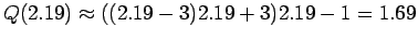 $\displaystyle Q(2.19)\approx((2.19 - 3)2.19+3)2.19 - 1 = 1.69
$