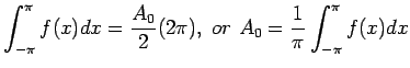 $\displaystyle \int_{-\pi}^{\pi} f(x)dx=\frac{A_0}{2}(2\pi), or A_0=\frac{1}{\pi}\int_{-\pi}^{\pi} f(x)dx
$