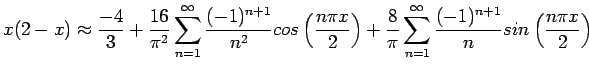 $\displaystyle B_n=\frac{1}{\pi}\int_{-\pi}^{\pi} xsin(nx)dx=\frac{2(-1)^{n+1}}{n}, n=1,2,3,\ldots
$