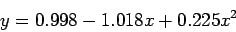 \begin{displaymath}
y = 0.998 - 1.018x + 0.225x^2
\end{displaymath}