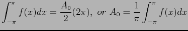 $\displaystyle \int_{-\pi}^{\pi} f(x)dx=\frac{A_0}{2}(2\pi), or A_0=\frac{1}{\pi}\int_{-\pi}^{\pi} f(x)dx
$