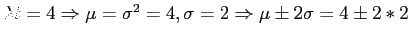 $ \lambda t = 4 \Rightarrow \mu=\sigma^2=4,\sigma=2 \Rightarrow \mu \pm 2\sigma=4\pm2*2$