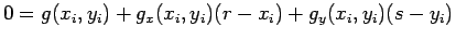 $ 0=g(x_i,y_i)+g_x(x_i,y_i)(r-x_i)+g_y(x_i,y_i)(s-y_i)$