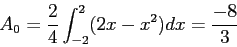 \begin{displaymath}
A_0=\frac{2}{4}\int_{-2}^{2}(2x-x^2)dx=\frac{-8}{3}
\end{displaymath}