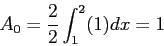 \begin{displaymath}
A_0=\frac{2}{2}\int_1^2(1)dx=1
\end{displaymath}